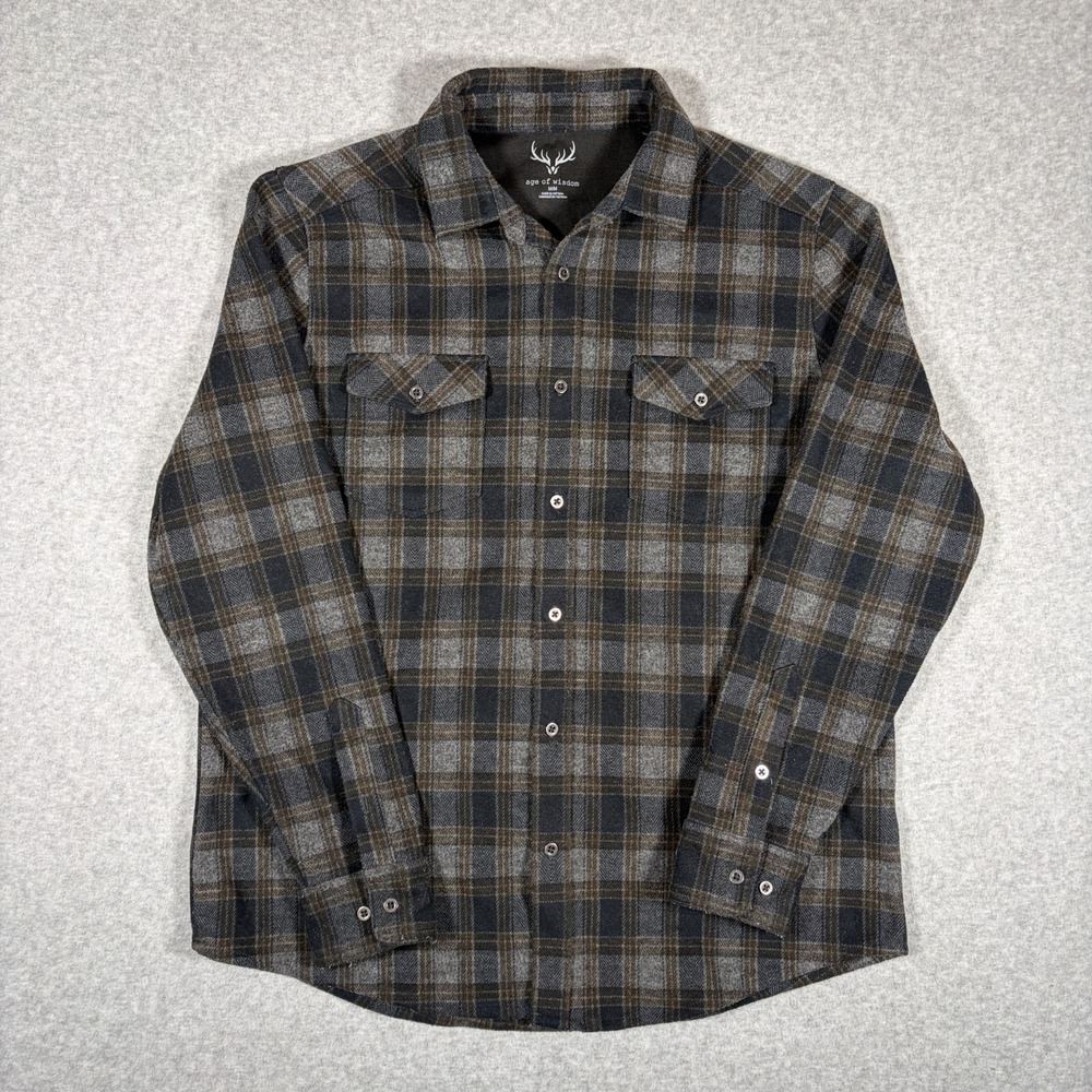 Age of Wisdom Flannel Shacket Mens Medium Multicolor Plaid Lined Button Front